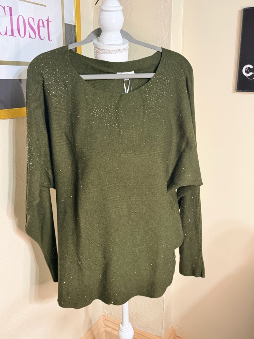 Lush Rosemary Green Knit Top with Sparkle Accents
